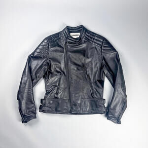 Vintage 80s Black Leather Motorcycle Jacket by MotoMaster, Classic Moto Coat